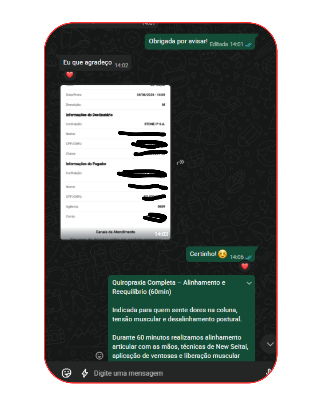 Depoimento 3 — conversa real de venda no WhatsApp